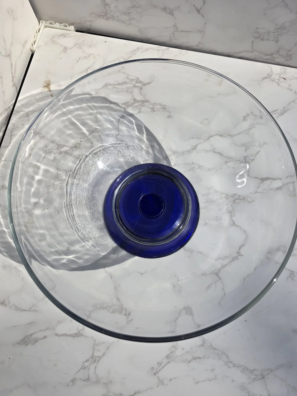 Clear Glass Bowl with Cobalt Blue Pedestal Base